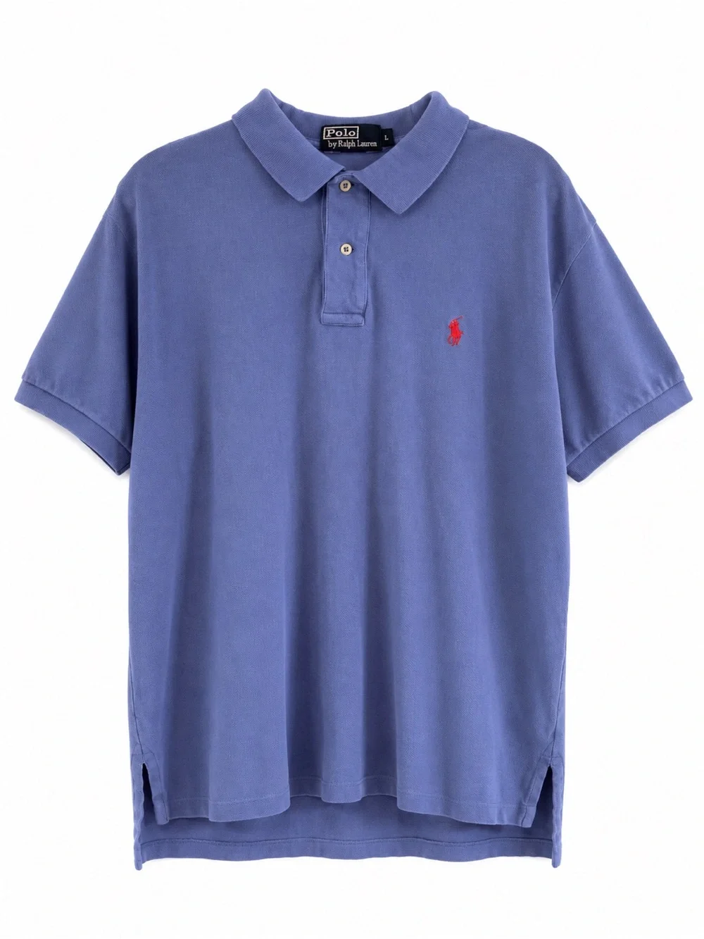 Polo Ralph Lauren Mens Large Blue Cotton Polo Shirt Red Pony Classic Fit VTG